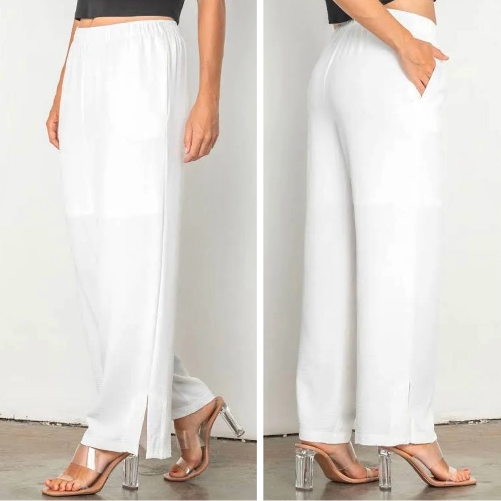 IC by Connie K Pull Up Pant Women’s Size XL Wide Leg Side Slit Lightweight White